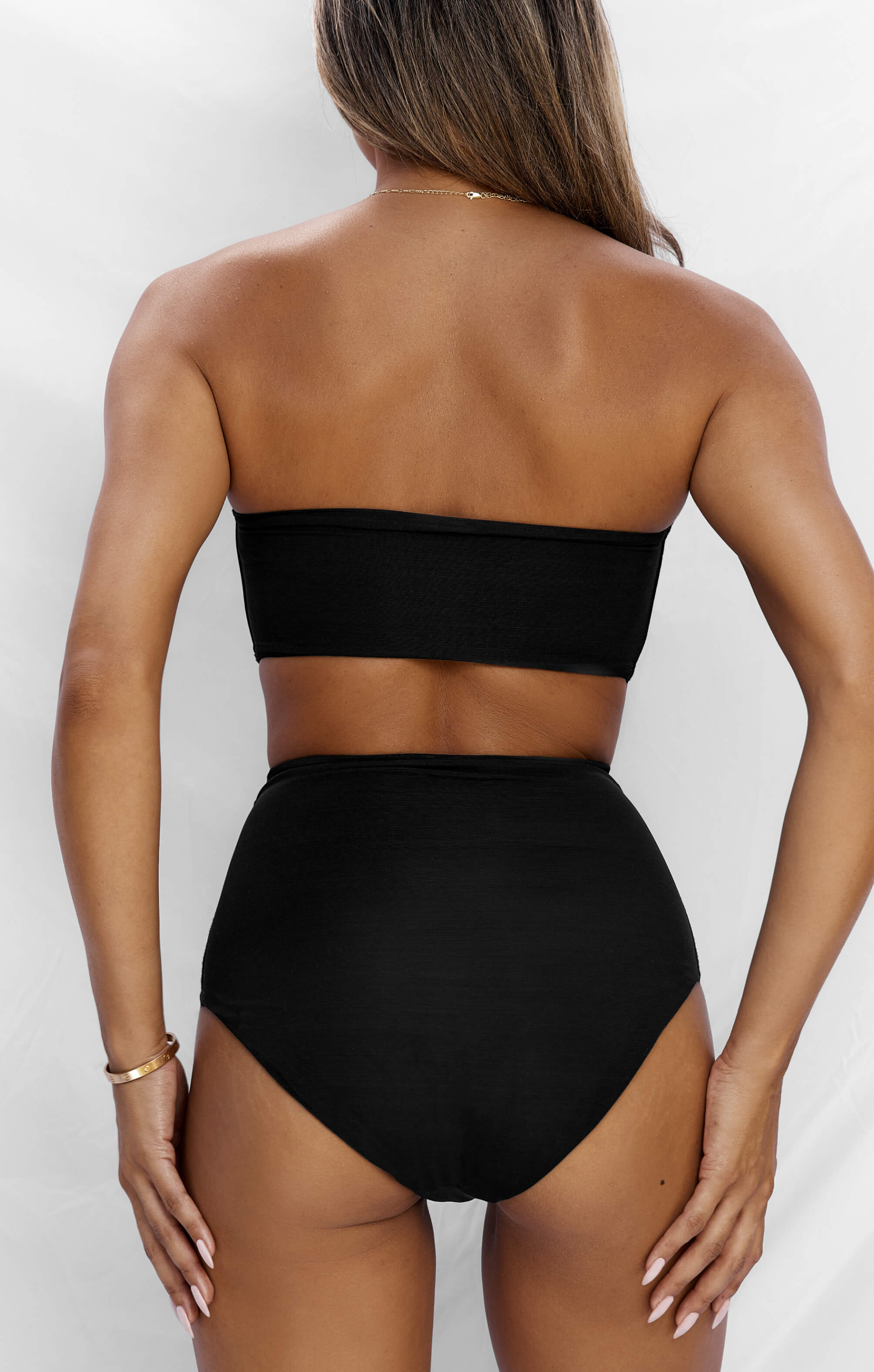 THE BONED BANDEAU BIKINI TOP - BLACK MESH - Image 4