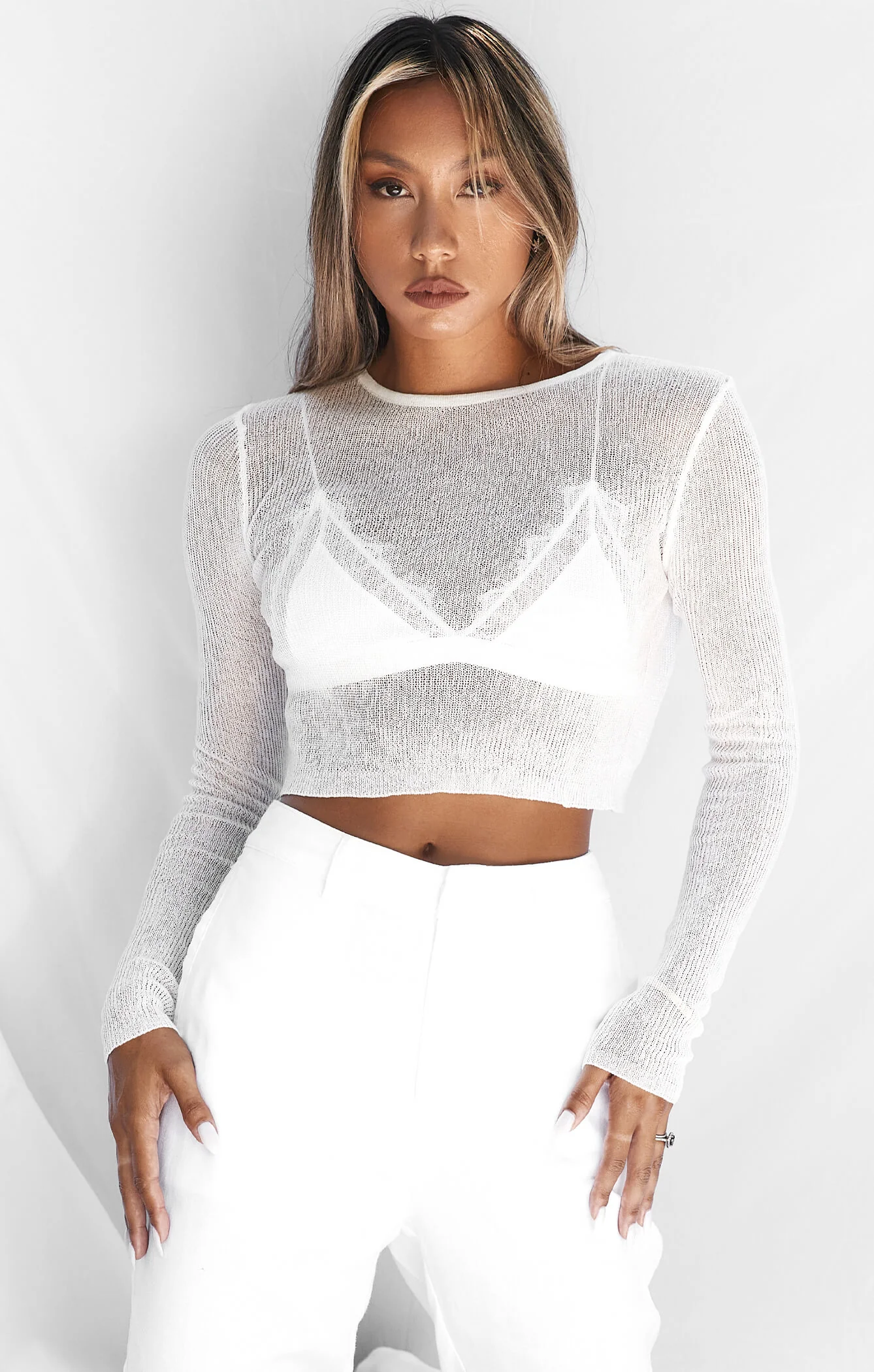 THE CROPPED KNITTED LONG SLEEVE - WHITE - Image 3