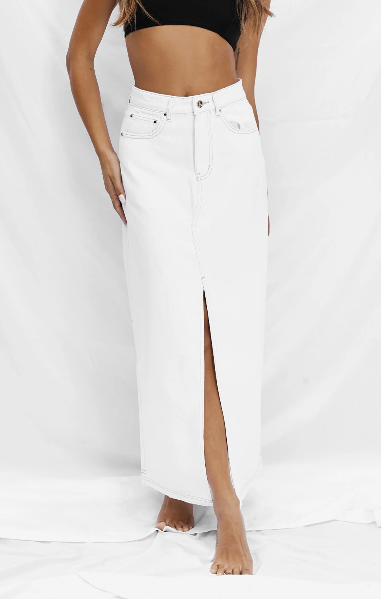 THE DENIM MAXI SKIRT - CRISP WHITE - Image 3