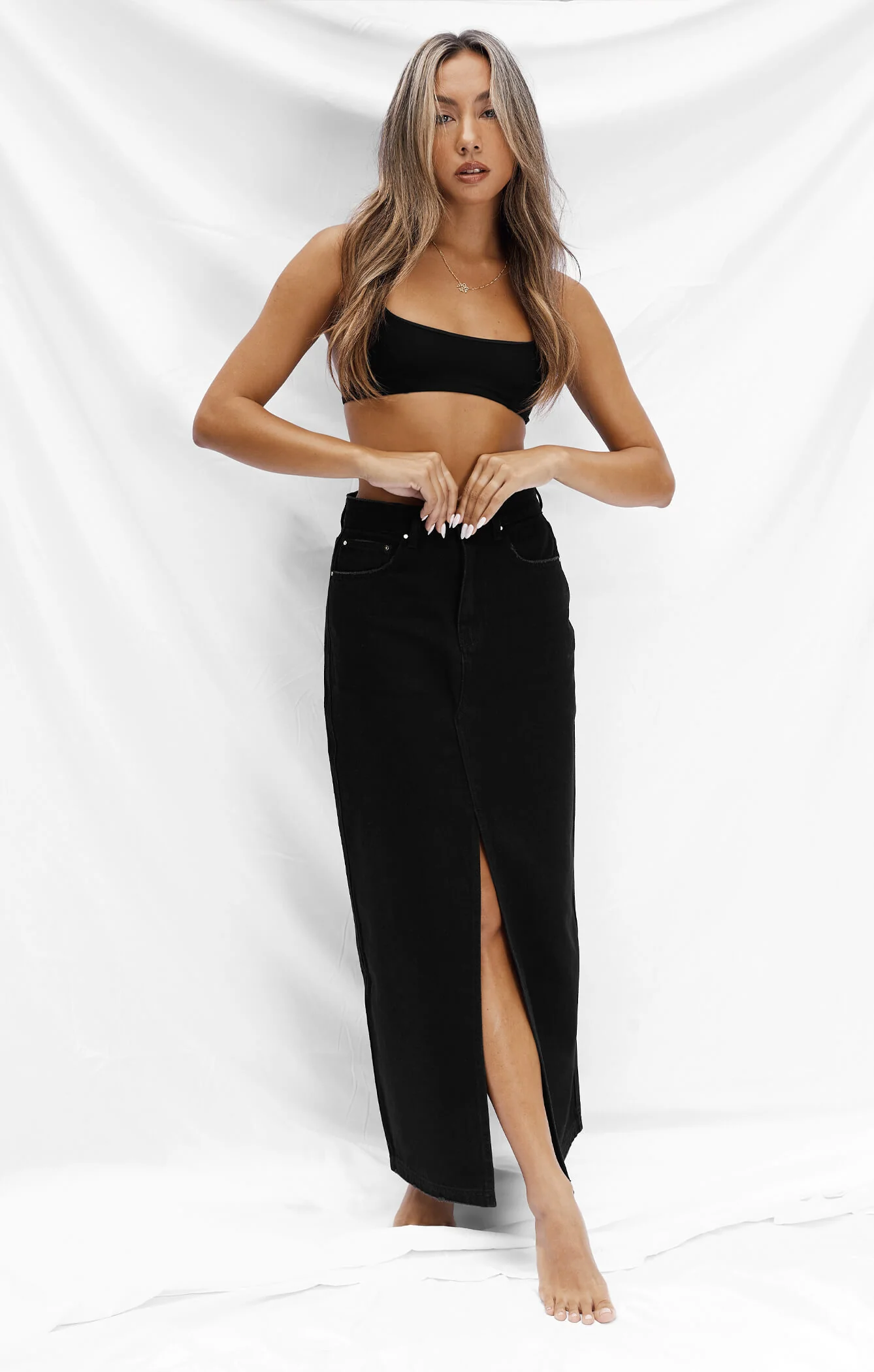 THE DENIM MAXI SKIRT - WASHED BLACK - Image 5