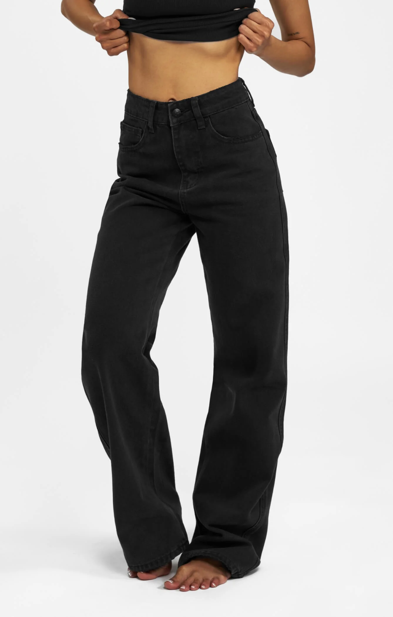 THE HIGH RISE STRAIGHT LEG JEAN - WASHED BLACK - Image 3