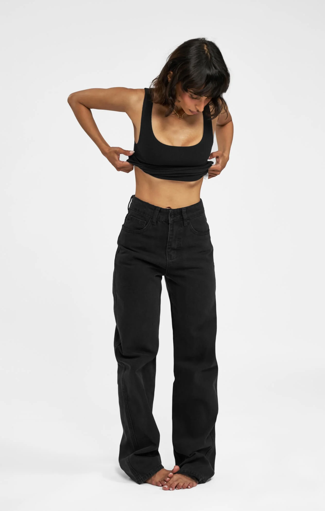 THE HIGH RISE STRAIGHT LEG JEAN - WASHED BLACK - Image 5