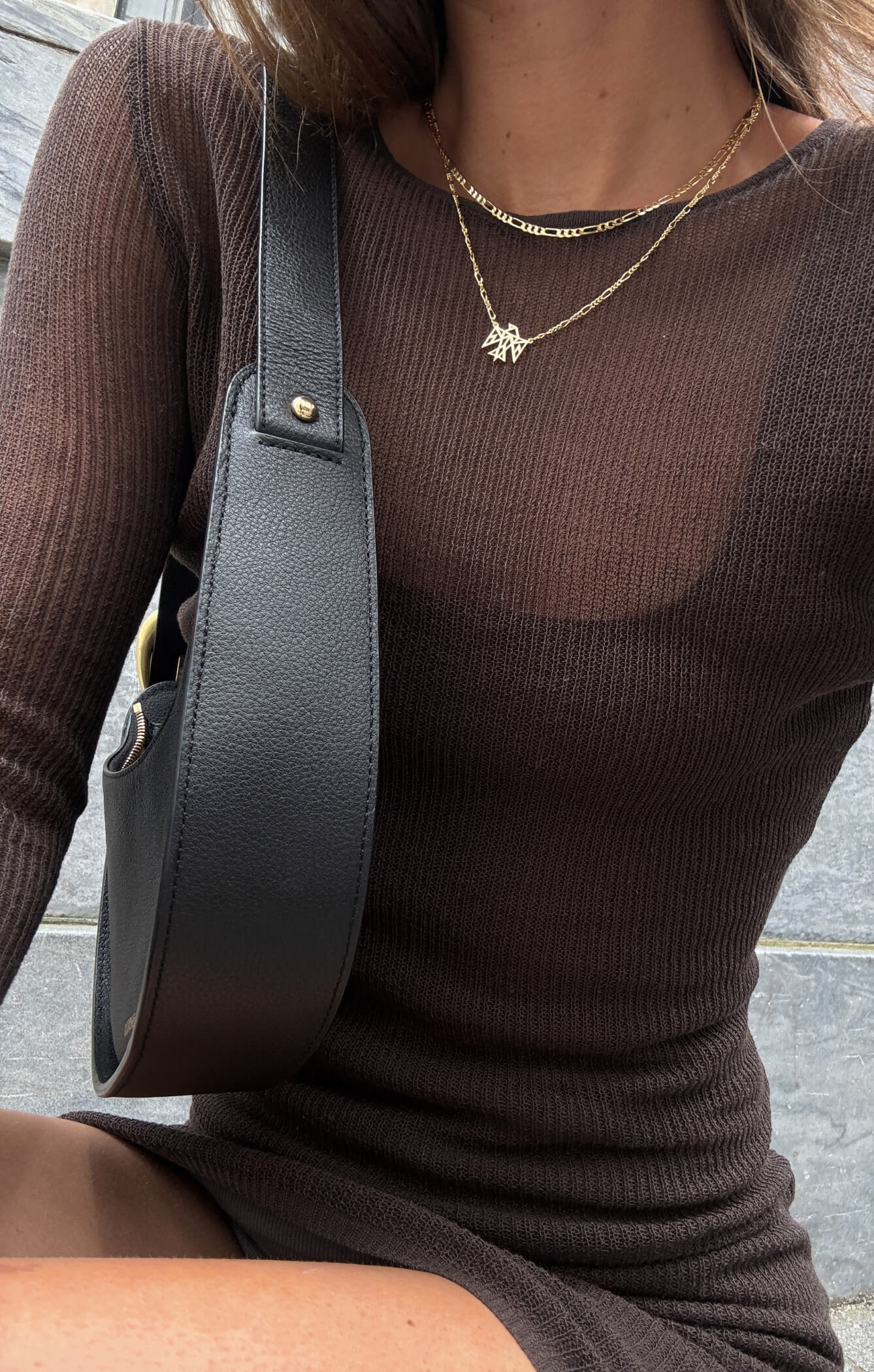 THE KNITTED LONG SLEEVE DRESS - ESPRESSO - Image 3