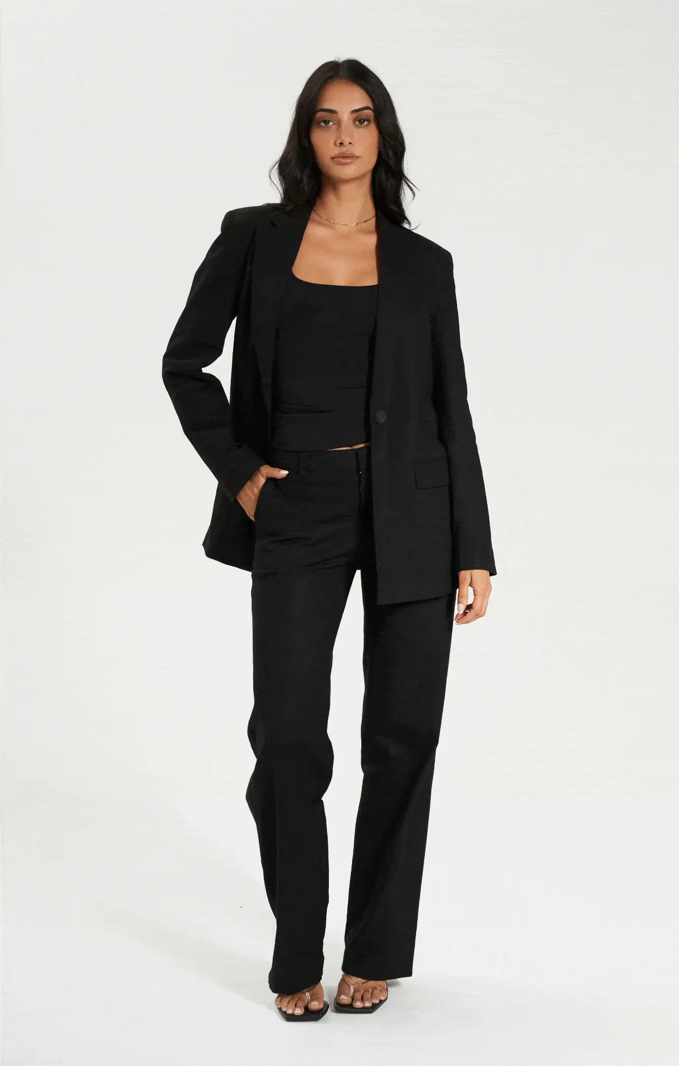 THE LINEN LOW RISE PANT - BLACK - Image 6