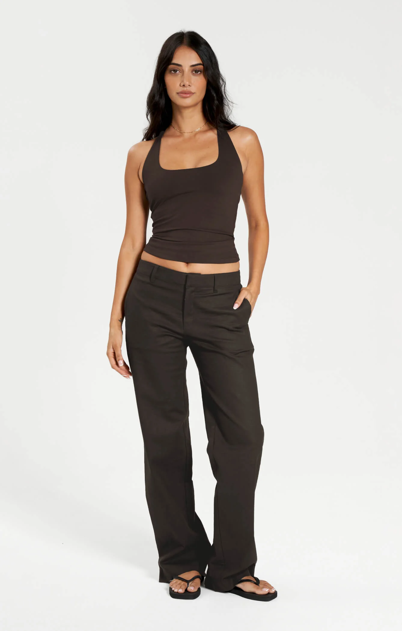 THE LINEN LOW RISE PANT - ESPRESSO - Image 2