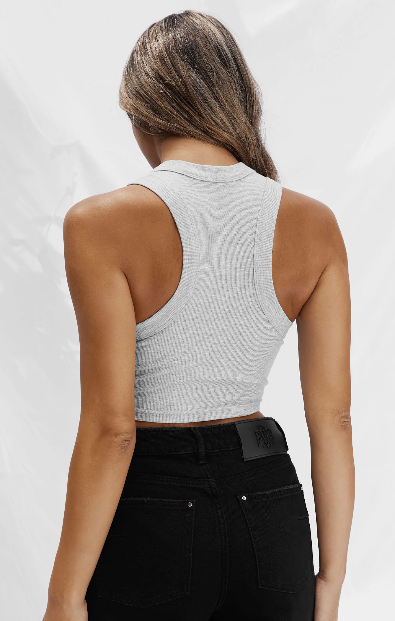 THE LUXE RIB HIGH NECK CROP - MID GREY - Image 4