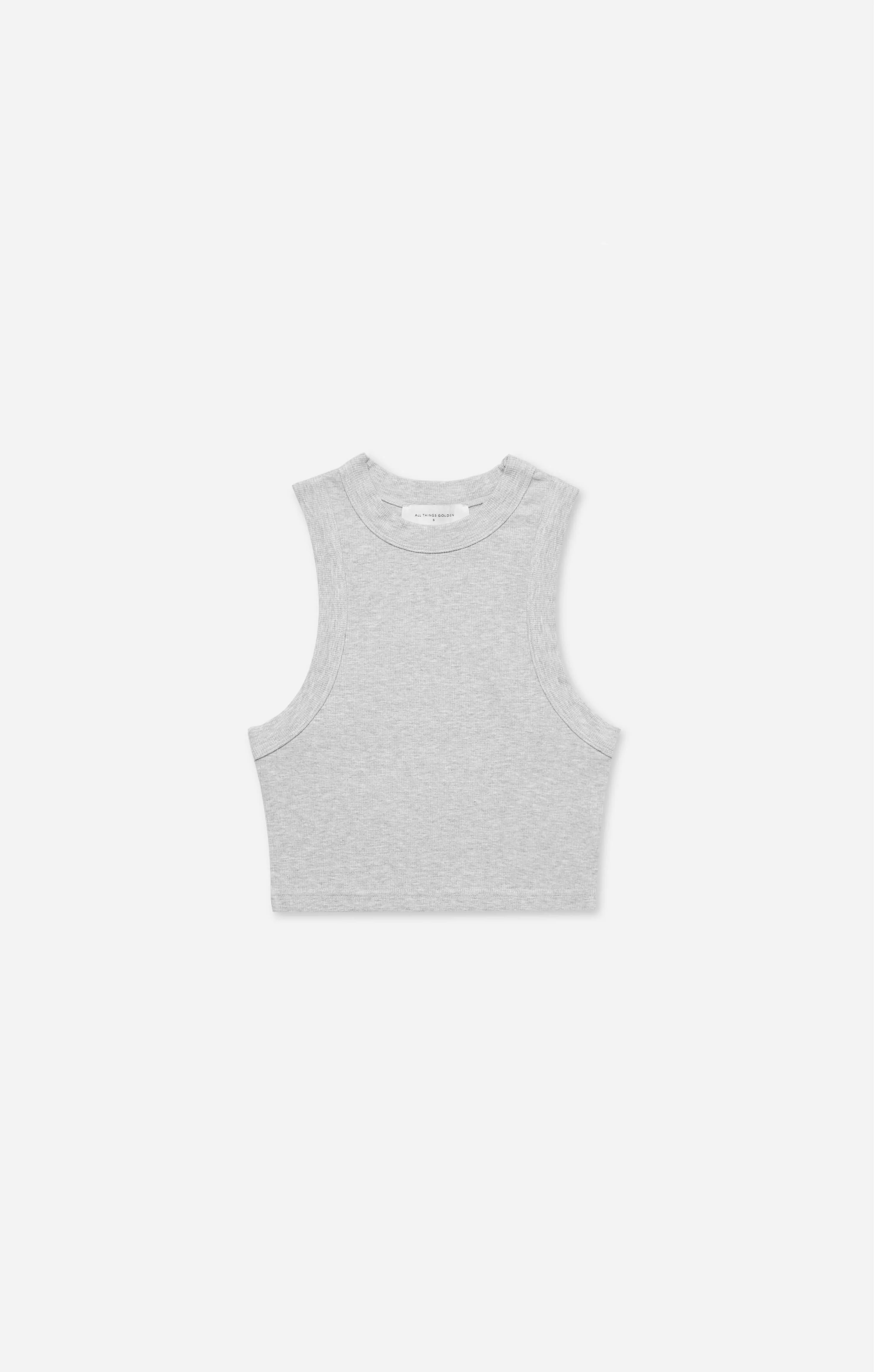 THE LUXE RIB HIGH NECK CROP - MID GREY - Image 6
