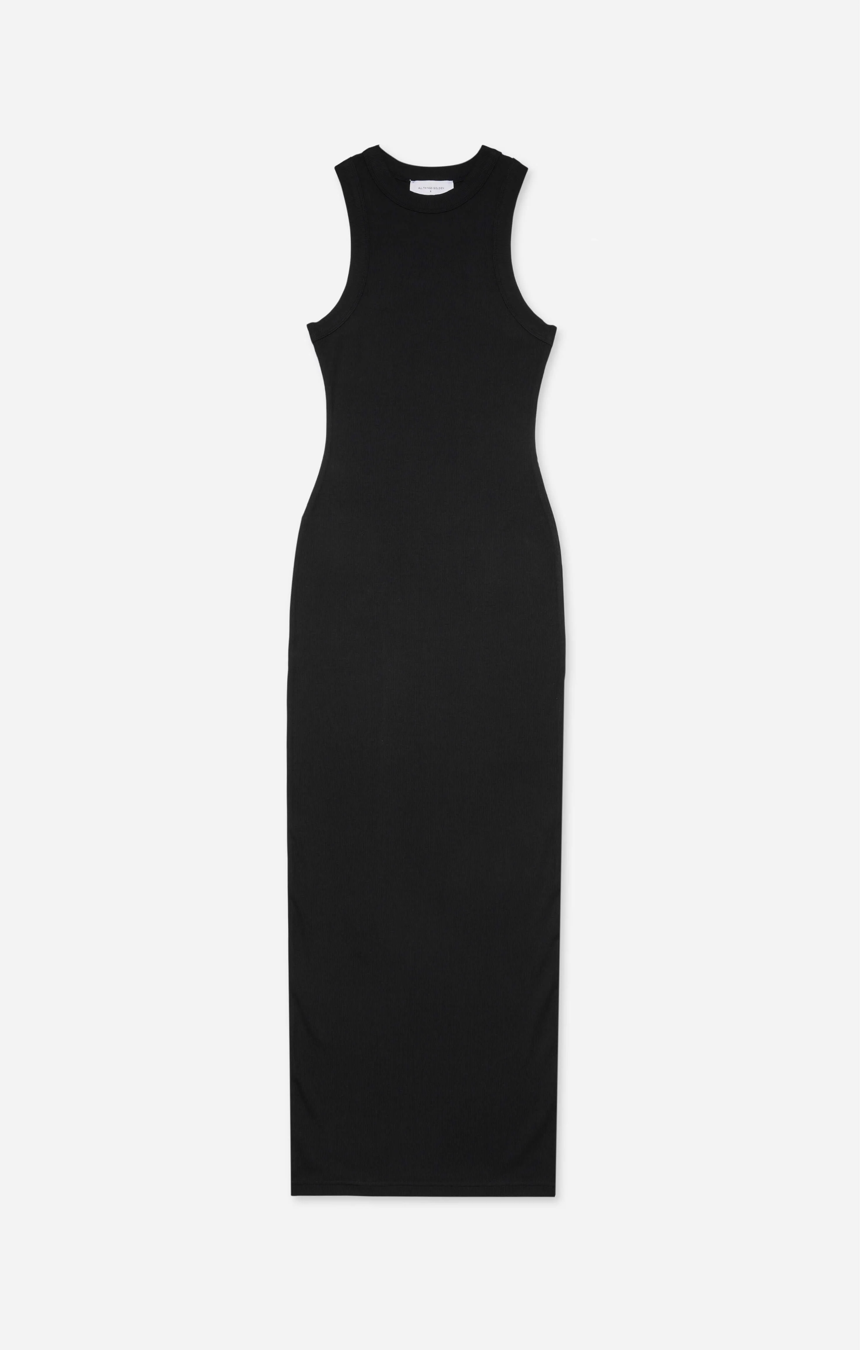 THE LUXE RIB HIGH NECK MIDI DRESS - BLACK - Image 5