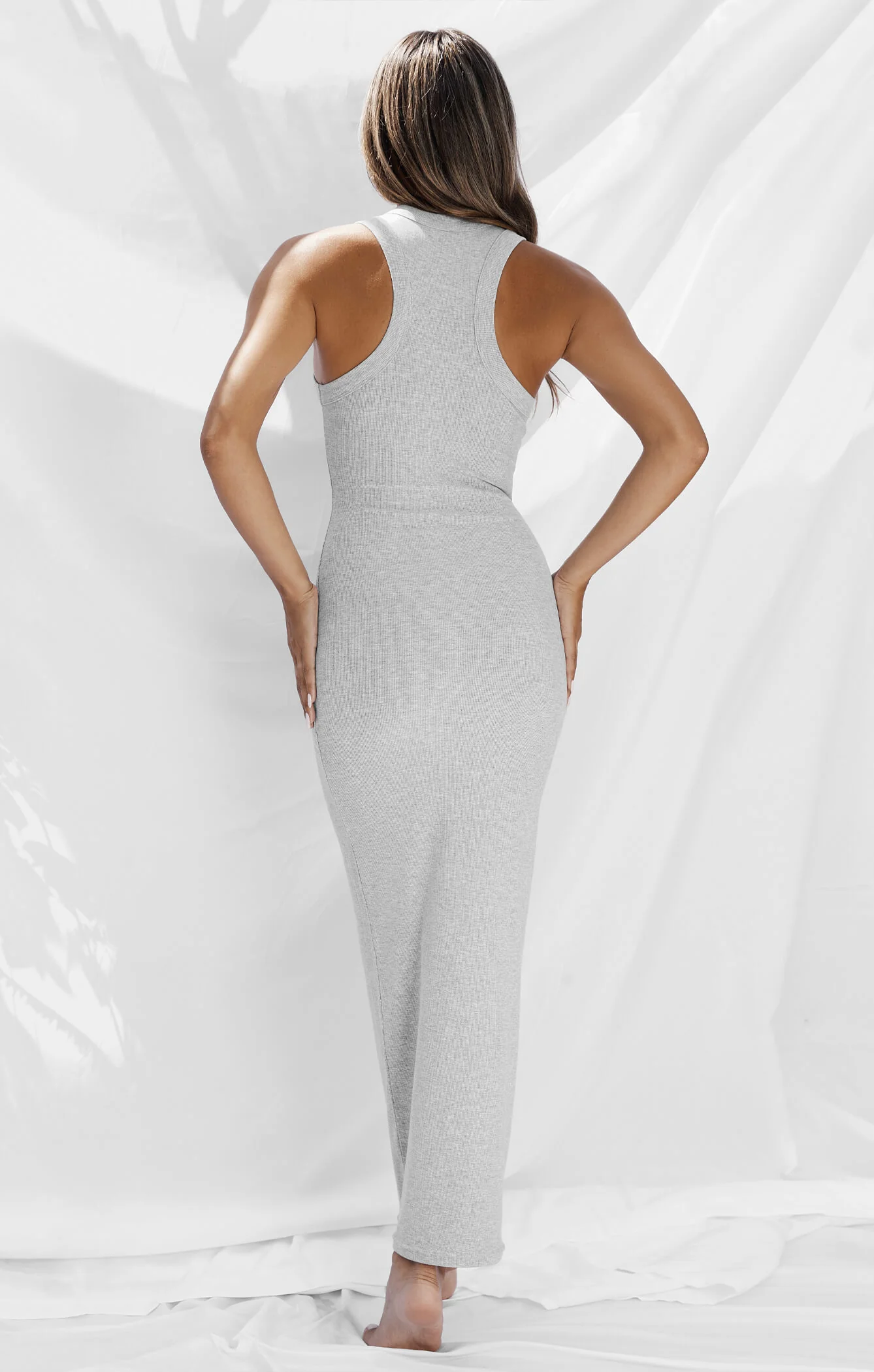 THE LUXE RIB HIGH NECK MIDI DRESS - MID GREY - Image 3