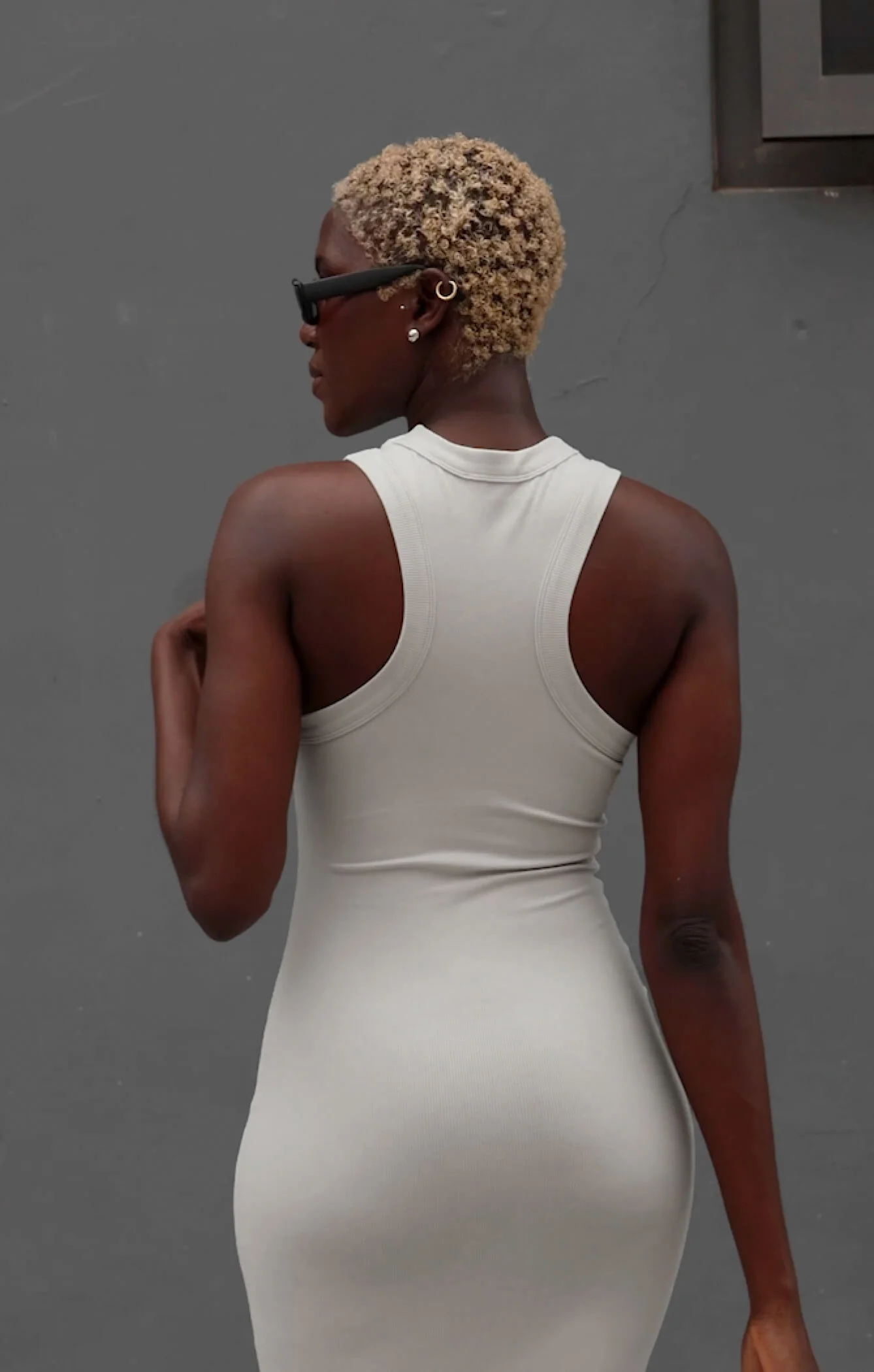 THE LUXE RIB HIGH NECK MIDI DRESS - STONE - Image 3