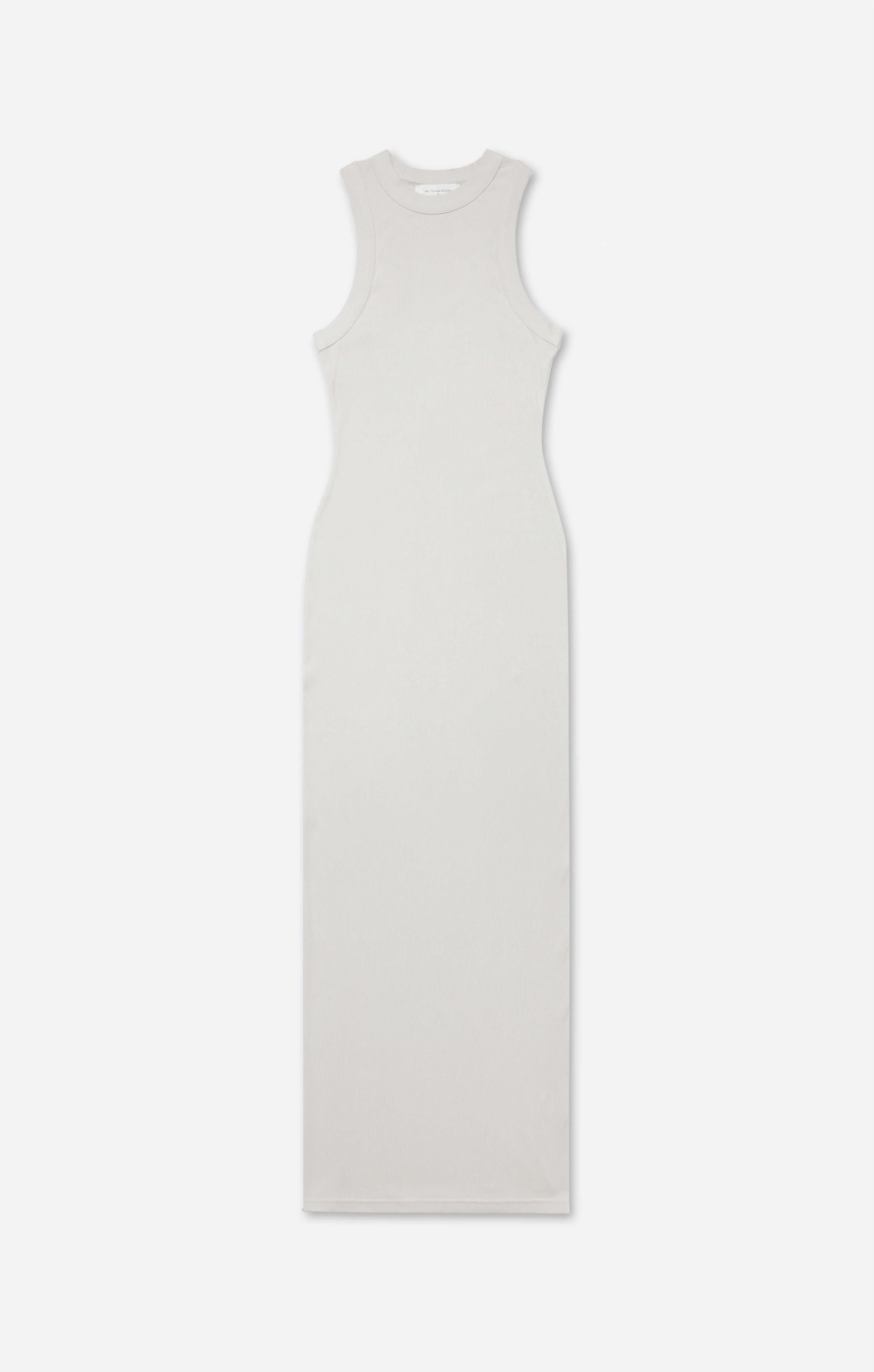 THE LUXE RIB HIGH NECK MIDI DRESS - STONE - Image 8