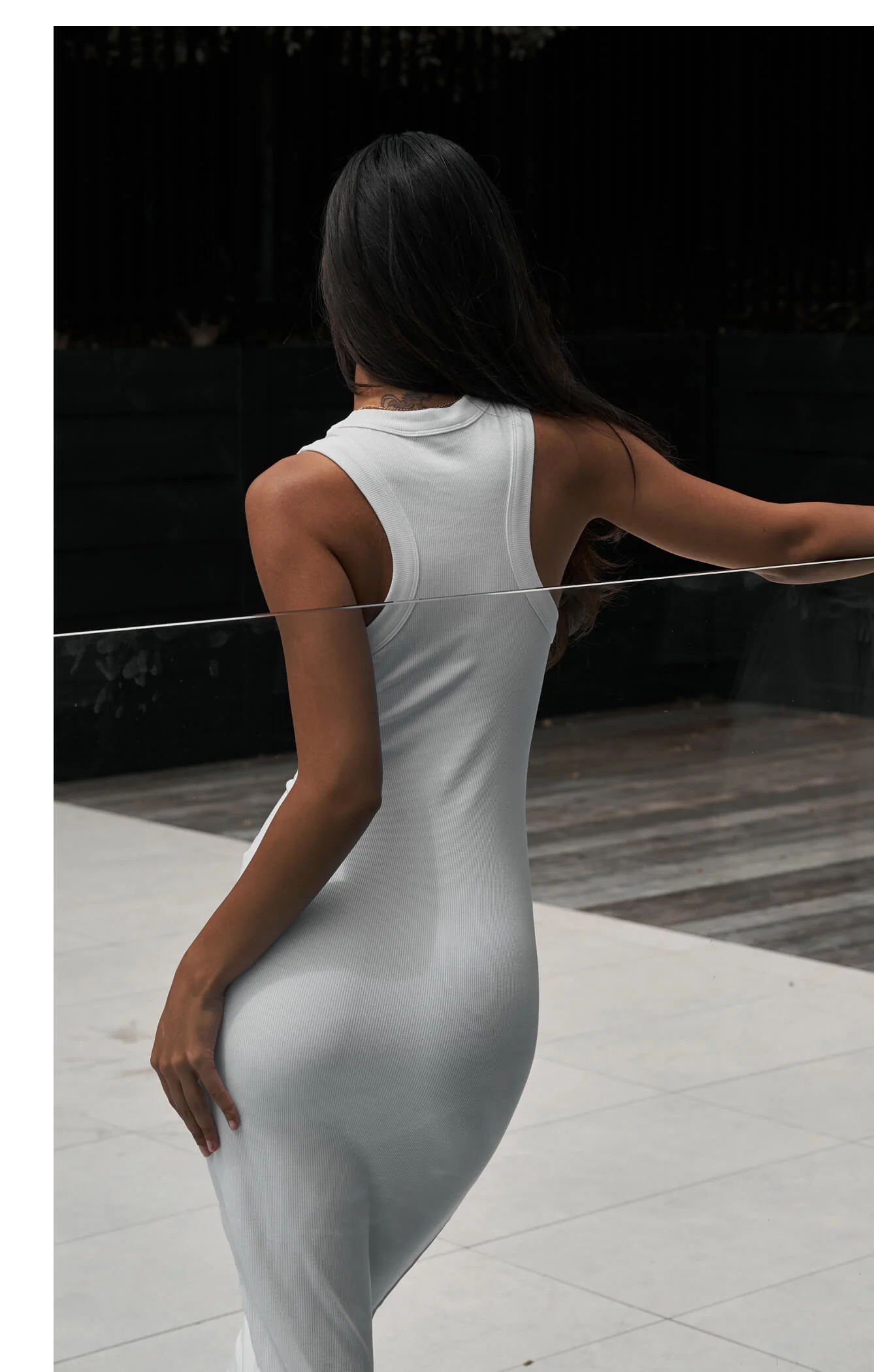 THE LUXE RIB HIGH NECK MIDI DRESS - WHITE - Image 2