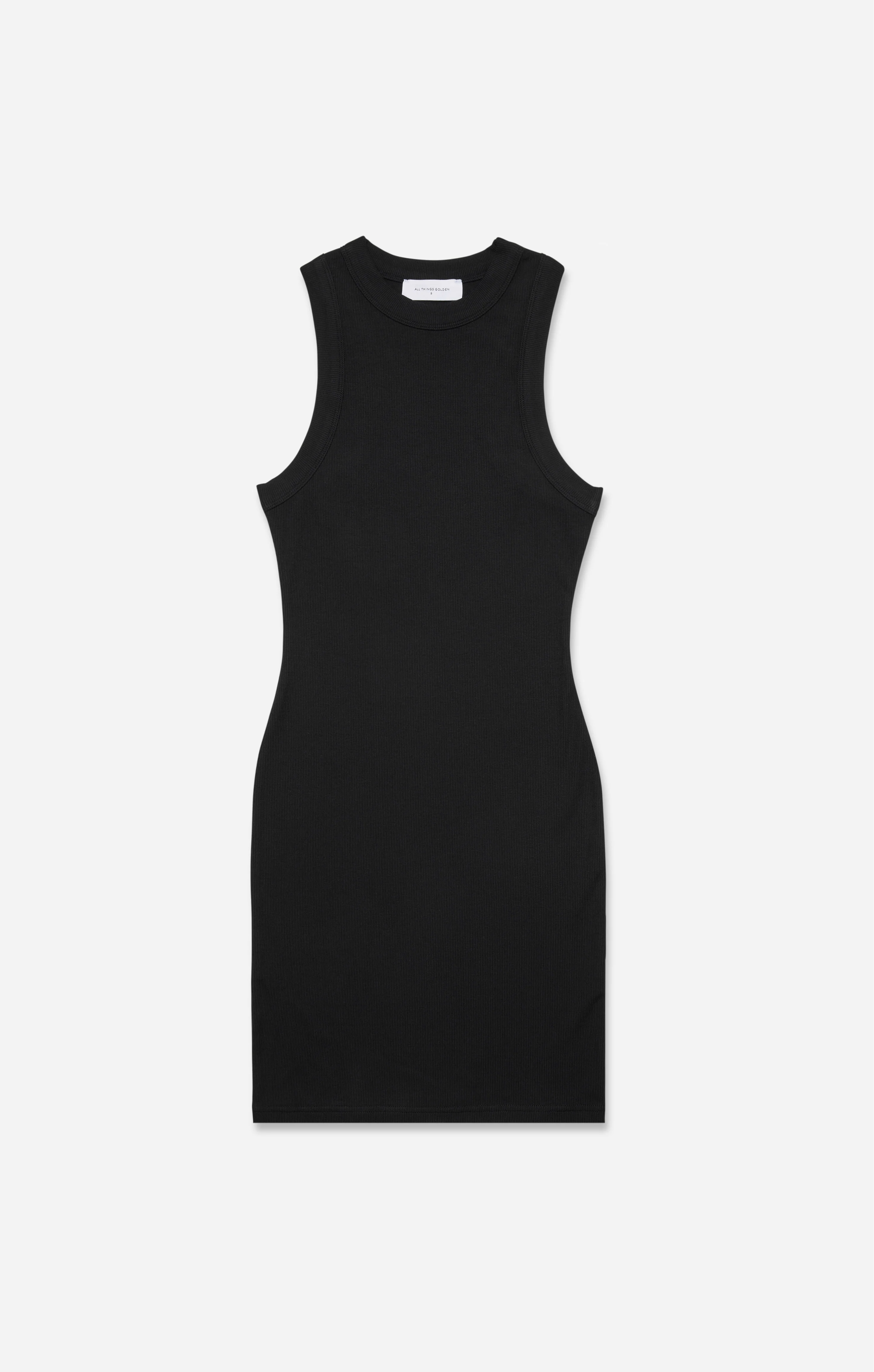 THE LUXE RIB HIGH NECK MINI DRESS- BLACK - Image 7