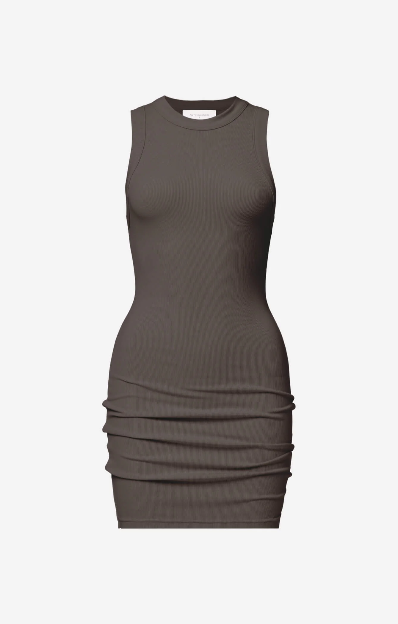 THE LUXE RIB HIGH NECK MINI DRESS - ESPRESSO - Image 6