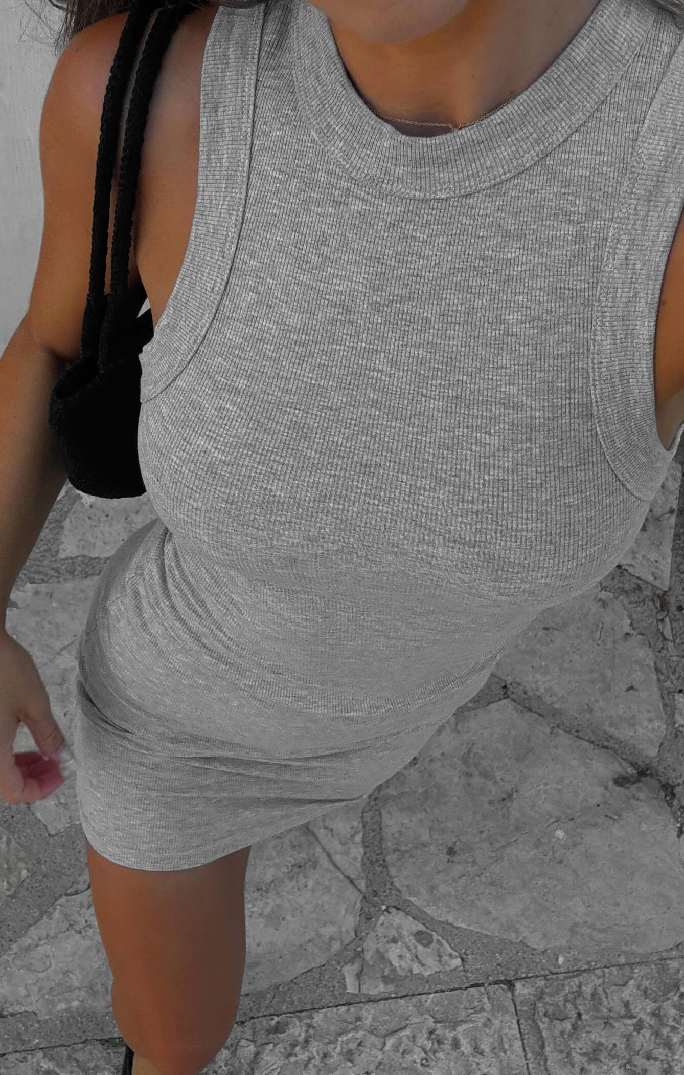 THE LUXE RIB HIGH NECK MINI DRESS- MID GREY - Image 2