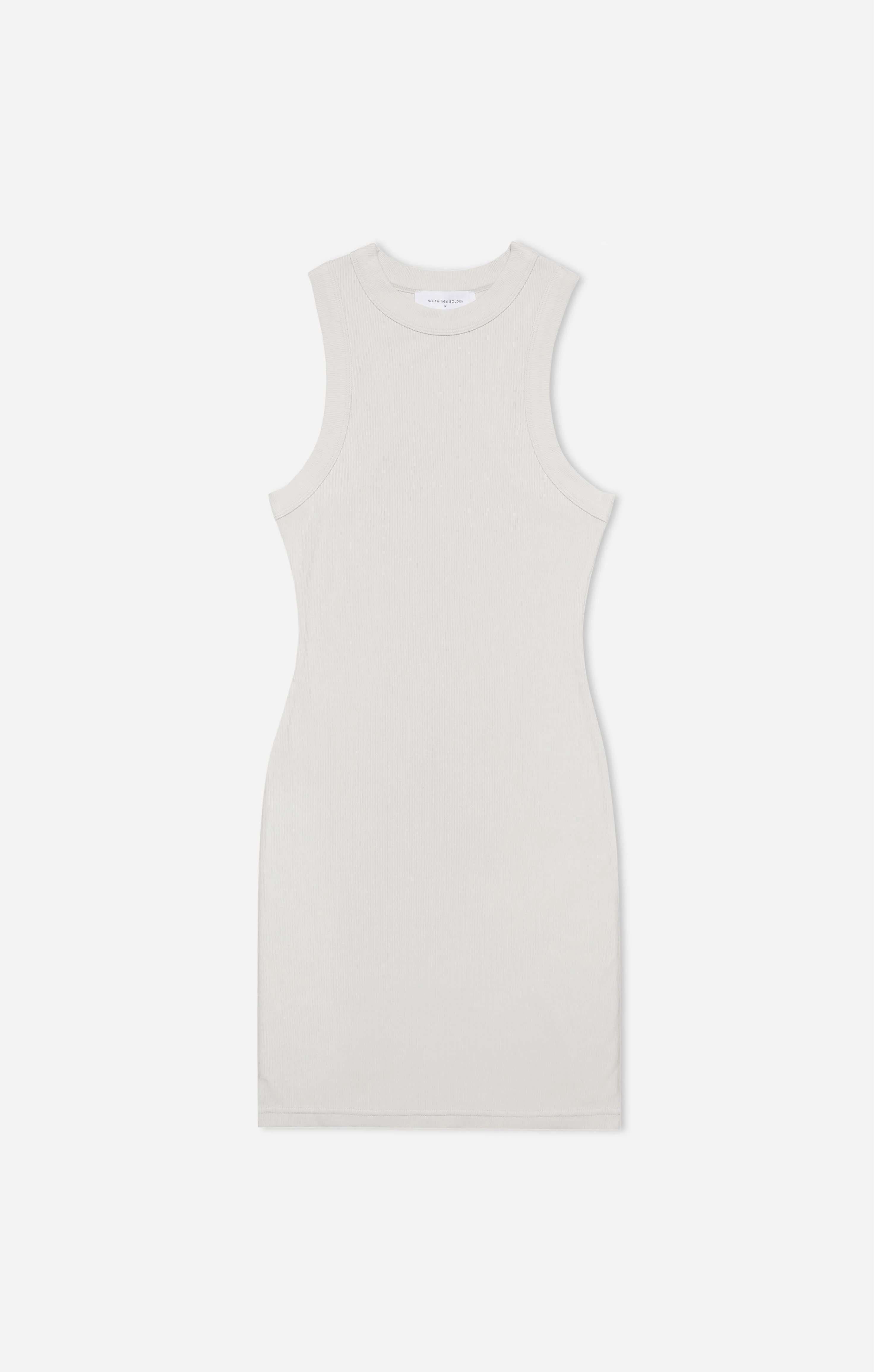 THE LUXE RIB HIGH NECK MINI DRESS - STONE - Image 8