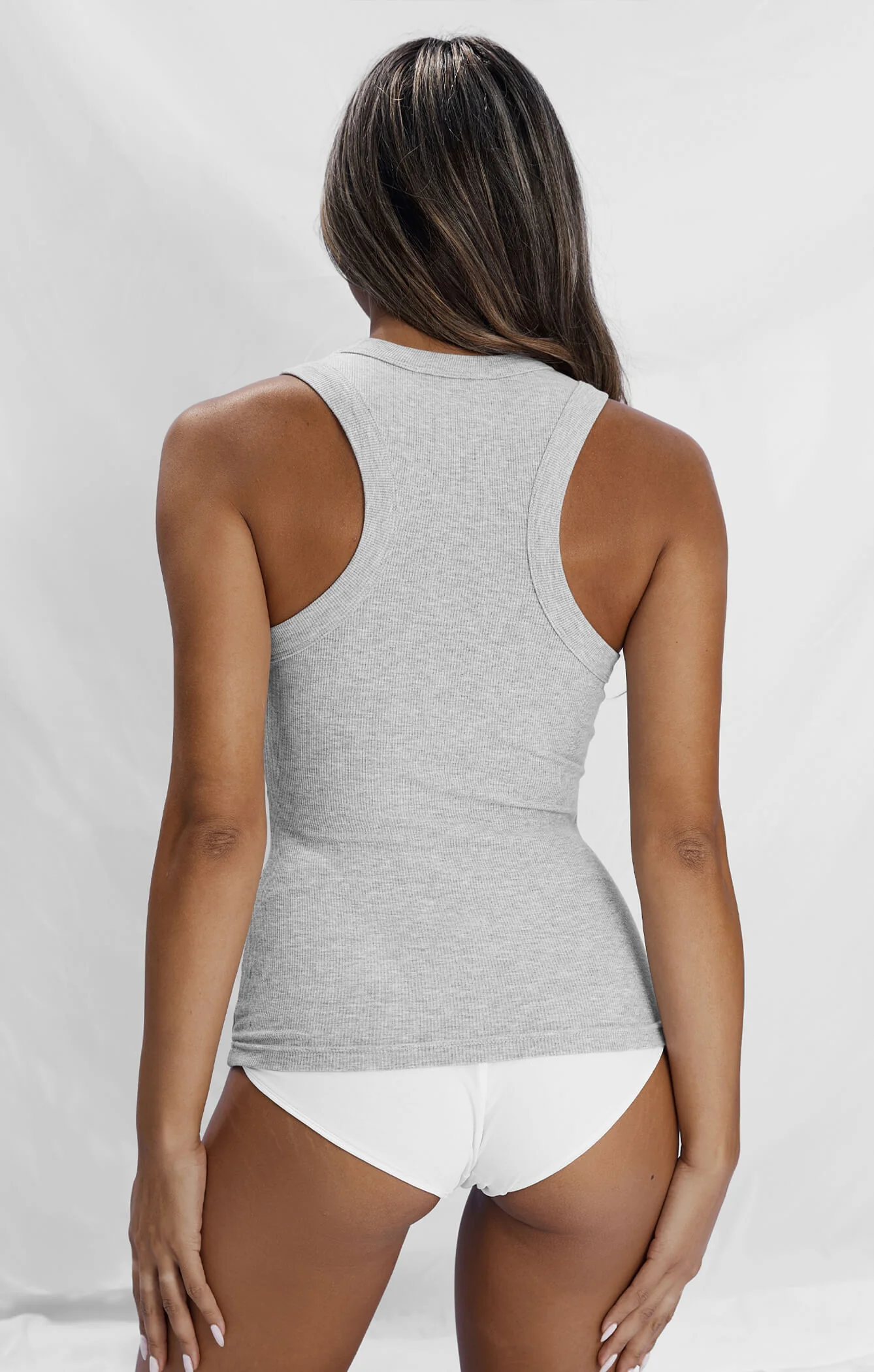 THE LUXE RIB HIGH NECK TANK - MID GREY - Image 4