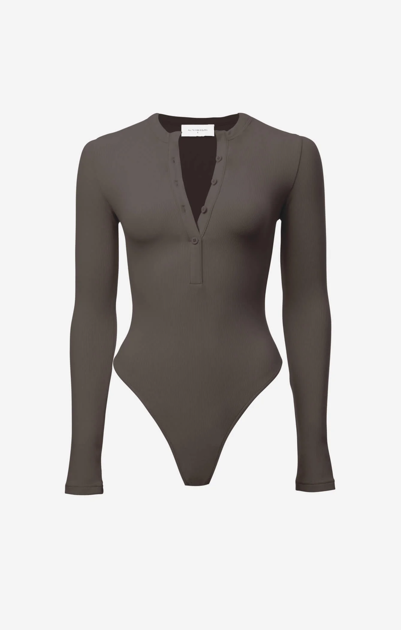 THE LUXE RIB LONG SLEEVE HENLEY BODYSUIT - ESPRESSO - Image 7