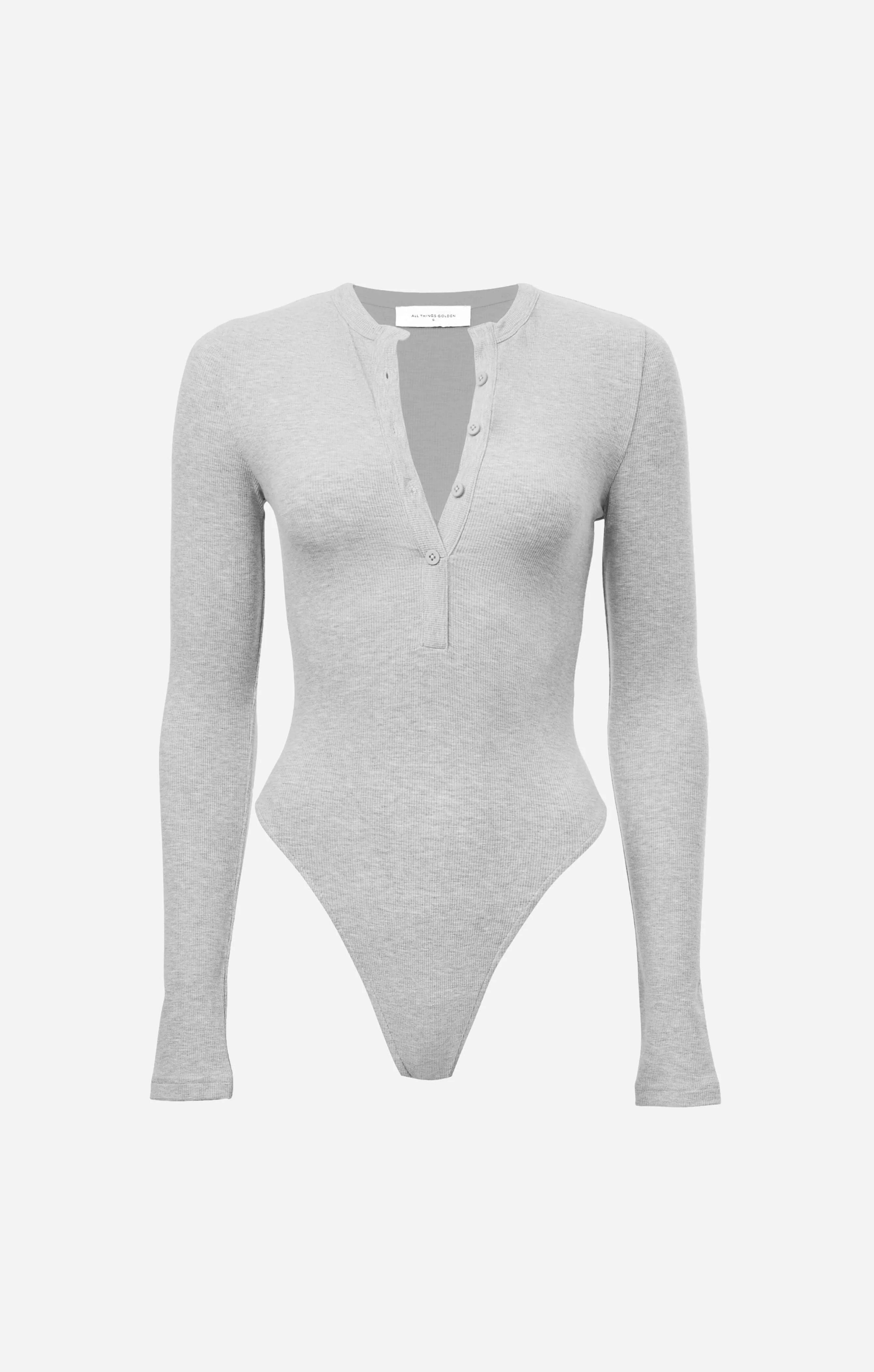 THE LUXE RIB LONG SLEEVE HENLEY BODYSUIT - MID GREY - Image 7