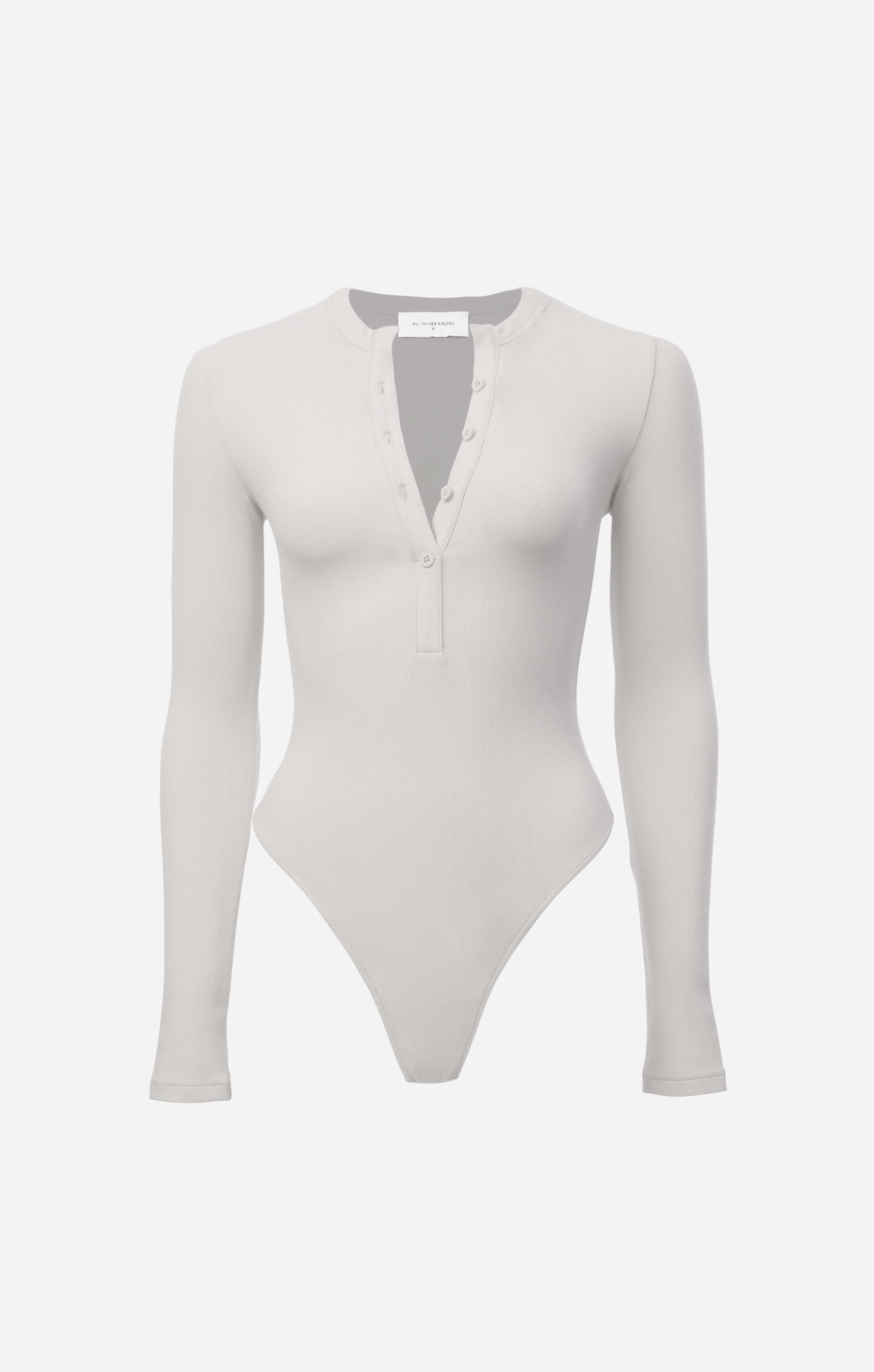 THE LUXE RIB LONG SLEEVE HENLEY BODYSUIT - STONE - Image 7