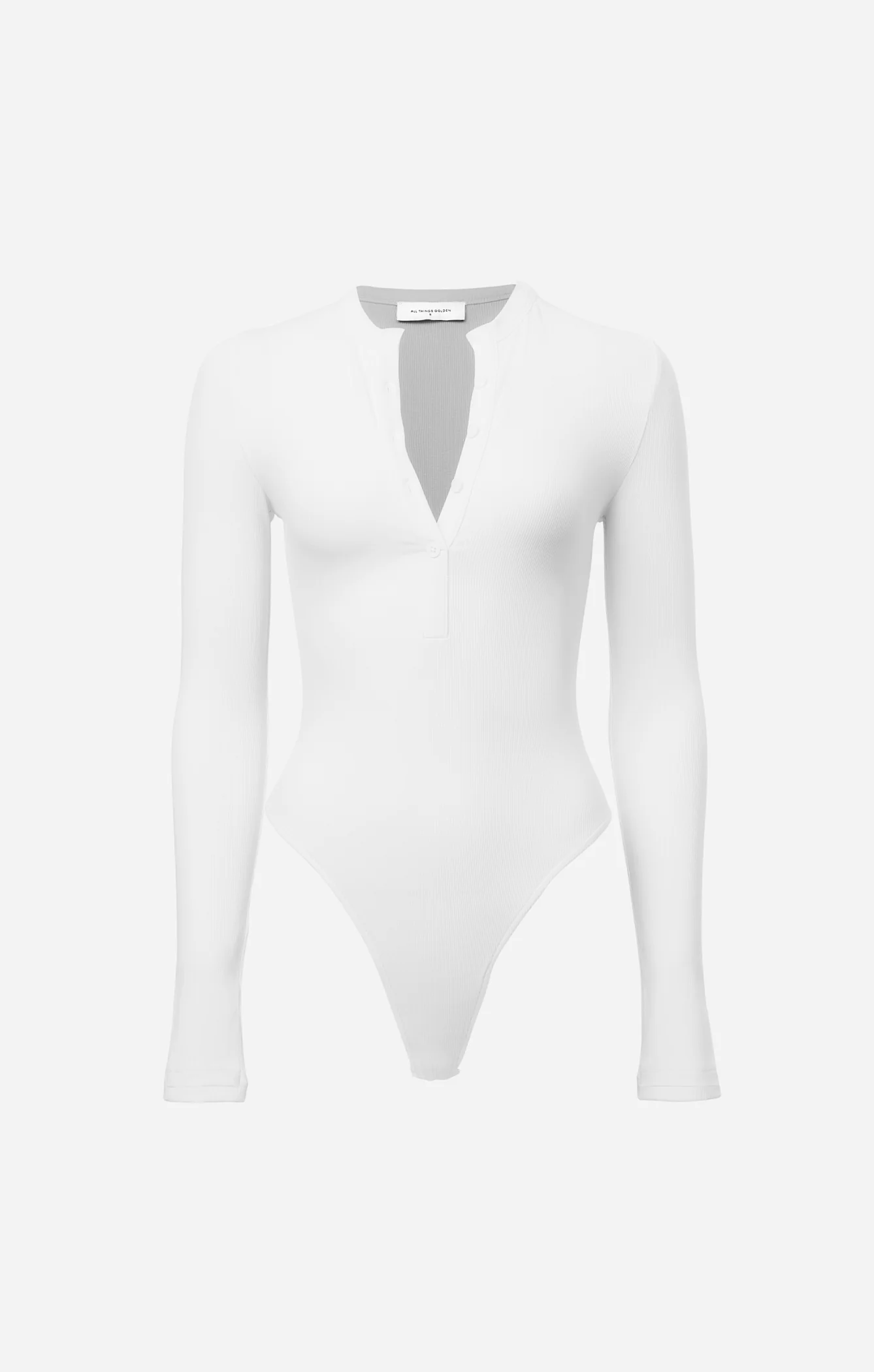 THE LUXE RIB LONG SLEEVE HENLEY BODYSUIT - WHITE - Image 7