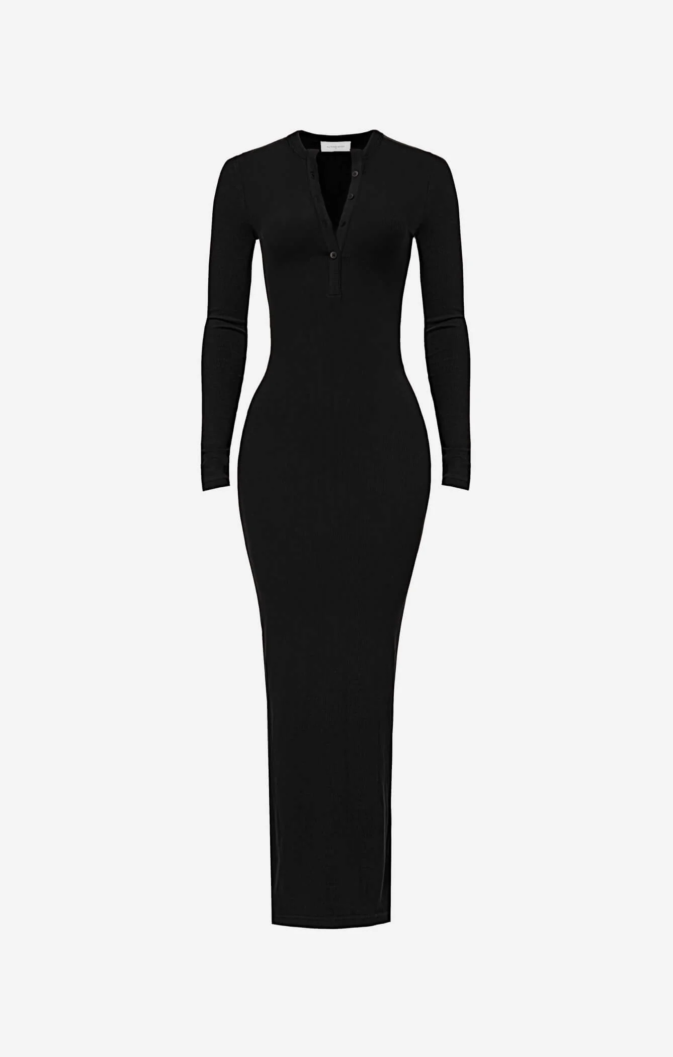 THE LUXE RIB LONG SLEEVE HENLEY MAXI - BLACK - Image 6