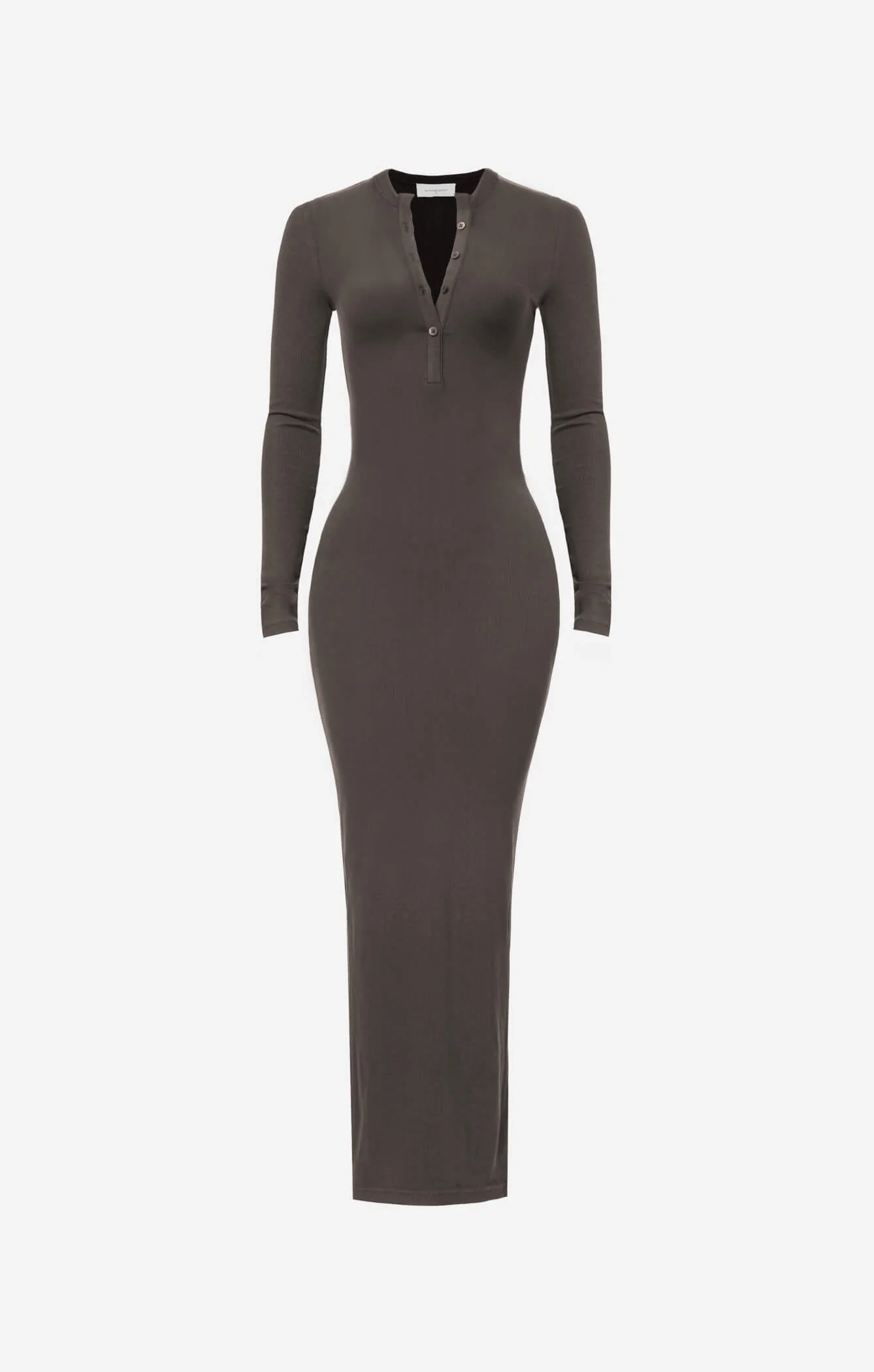 THE LUXE RIB LONG SLEEVE HENLEY MAXI - ESPRESSO - Image 7
