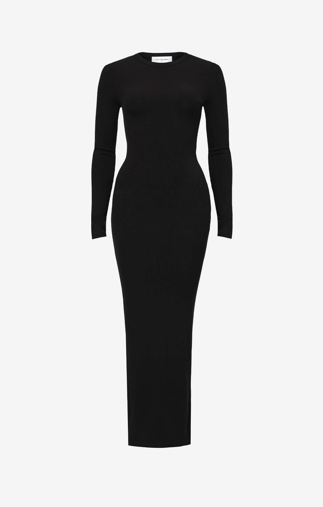 THE LUXE RIB LONG SLEEVE MIDI DRESS - BLACK - Image 5
