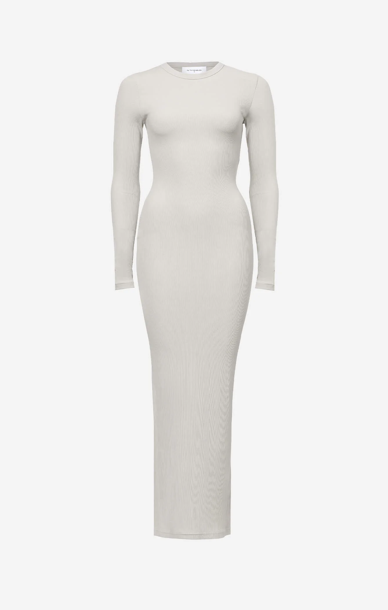 THE LUXE RIB LONG SLEEVE MIDI DRESS - STONE - Image 6