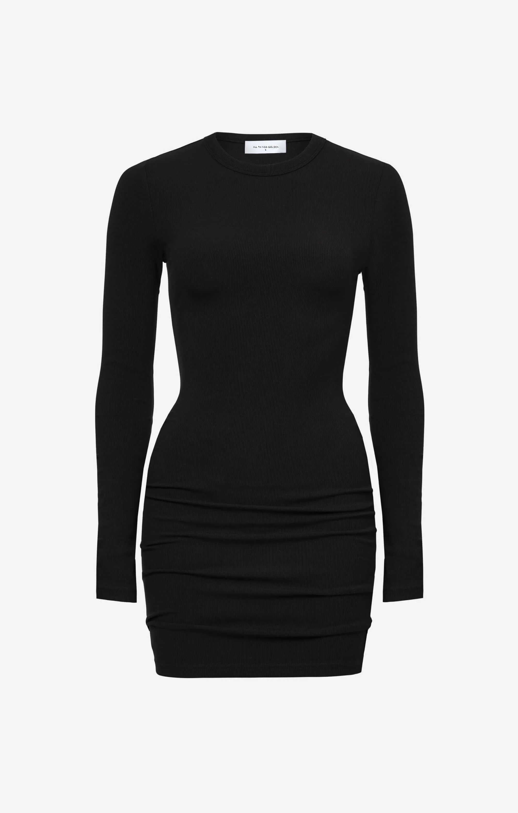 THE LUXE RIB LONG SLEEVE MINI DRESS - BLACK - Image 7