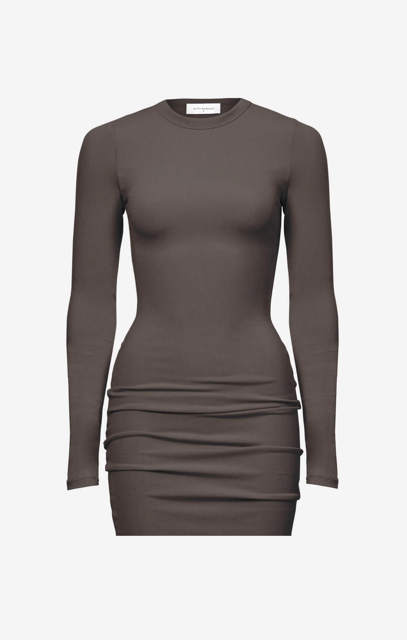 THE LUXE RIB LONG SLEEVE MINI DRESS - ESPRESSO - Image 8