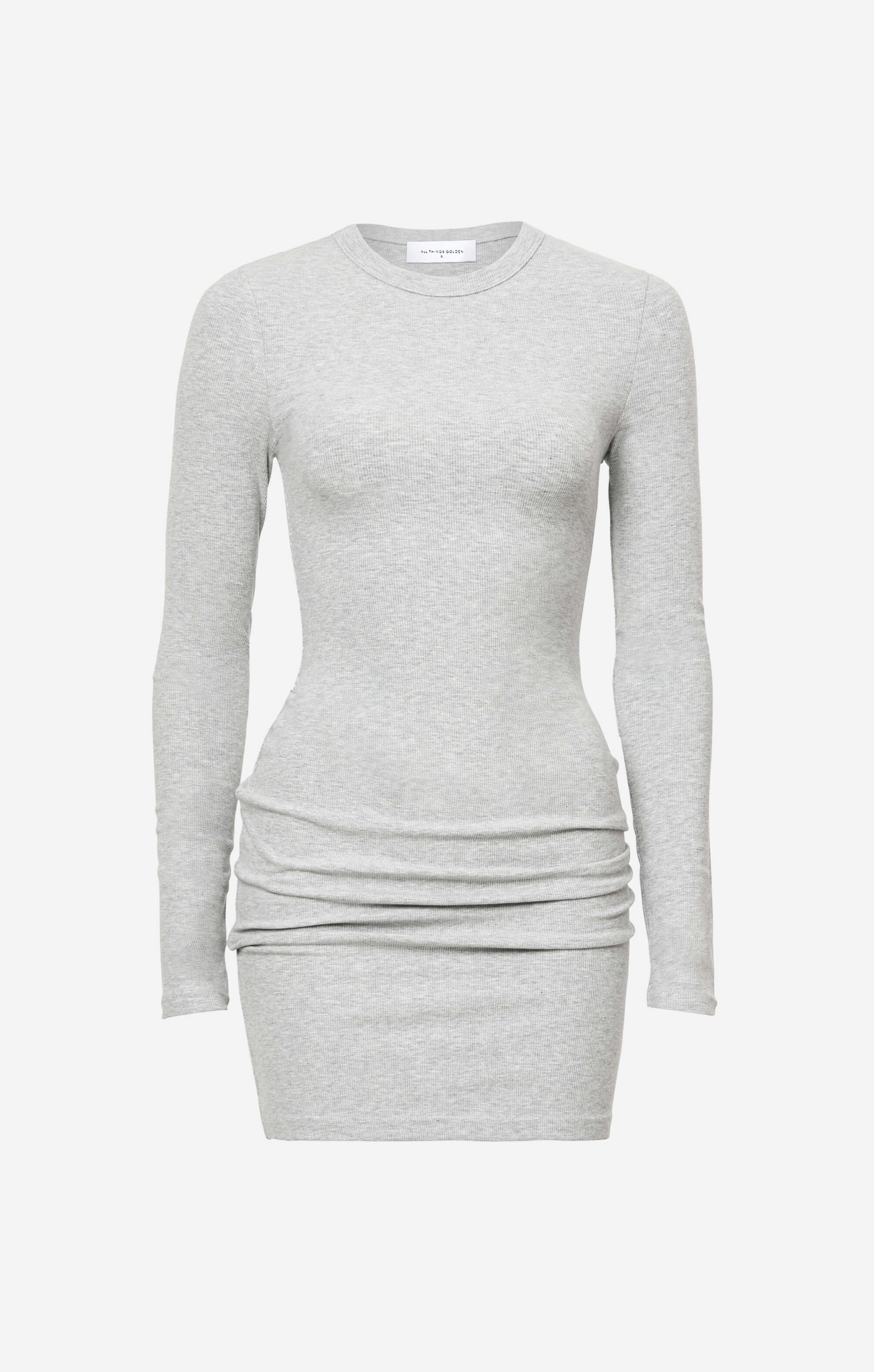 THE LUXE RIB LONG SLEEVE MINI DRESS - MID GREY - Image 6