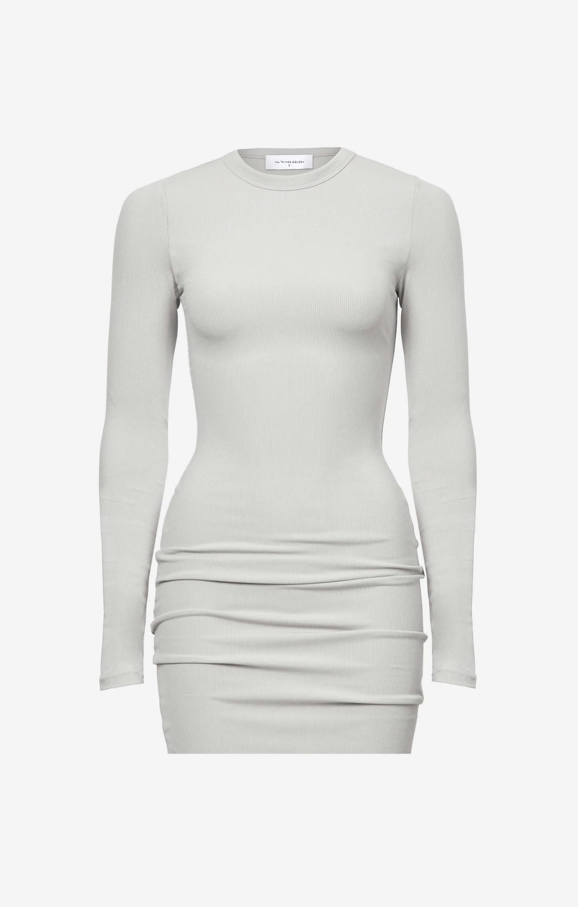 THE LUXE RIB LONG SLEEVE MINI DRESS - STONE - Image 6
