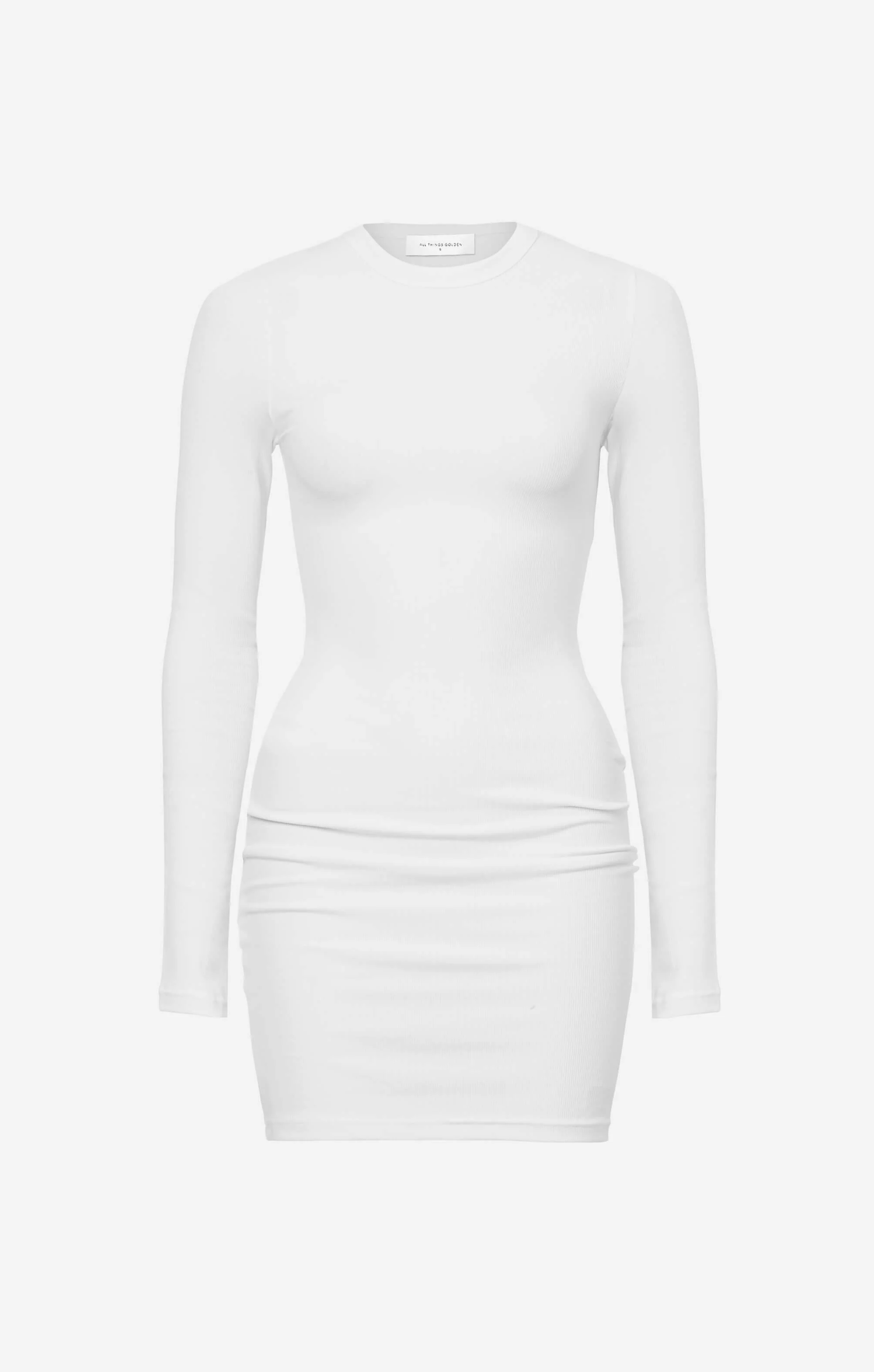 THE LUXE RIB LONG SLEEVE MINI DRESS - WHITE - Image 6