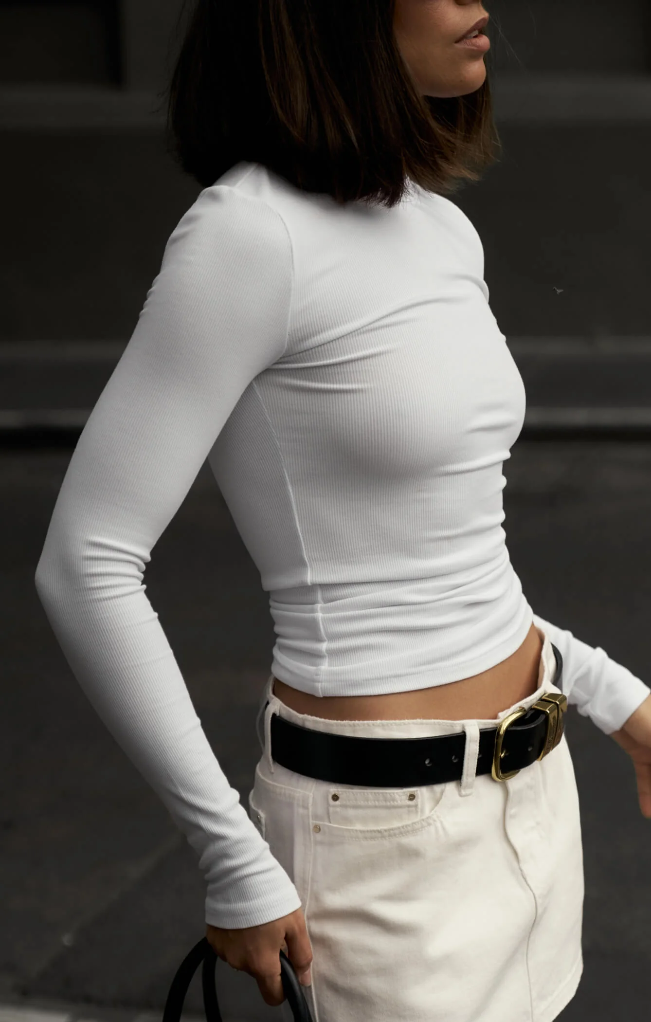 THE LUXE RIB LONG SLEEVE TOP - WHITE - Image 3