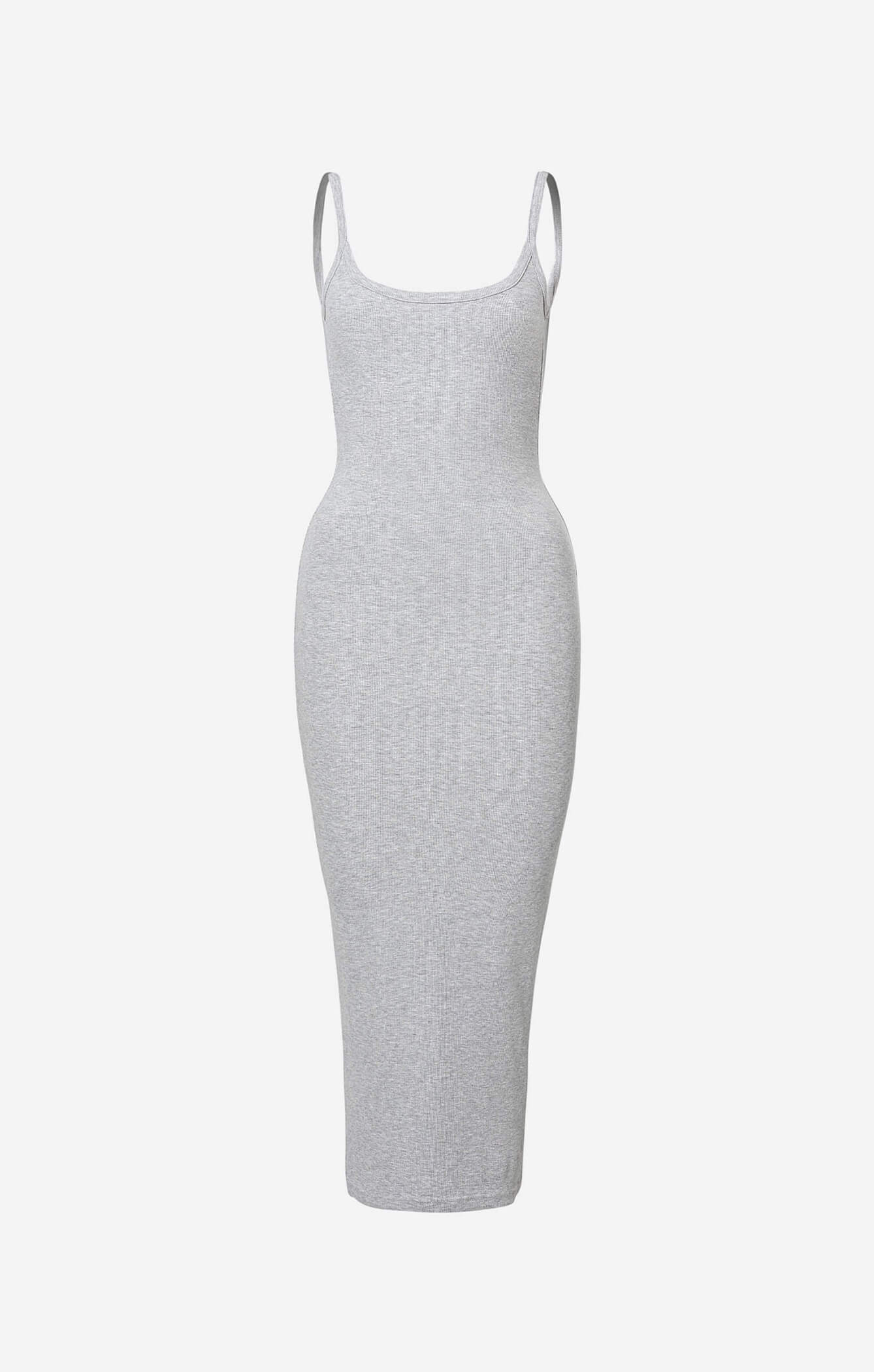 THE LUXE RIB LOW BACK MIDI DRESS - MID GREY - Image 5