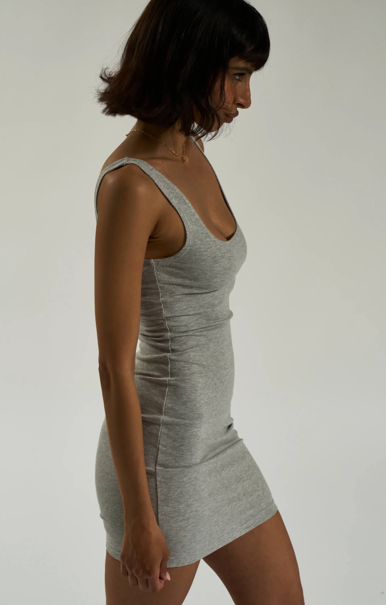 THE LUXE RIB MINI DRESS - MID GREY - Image 3
