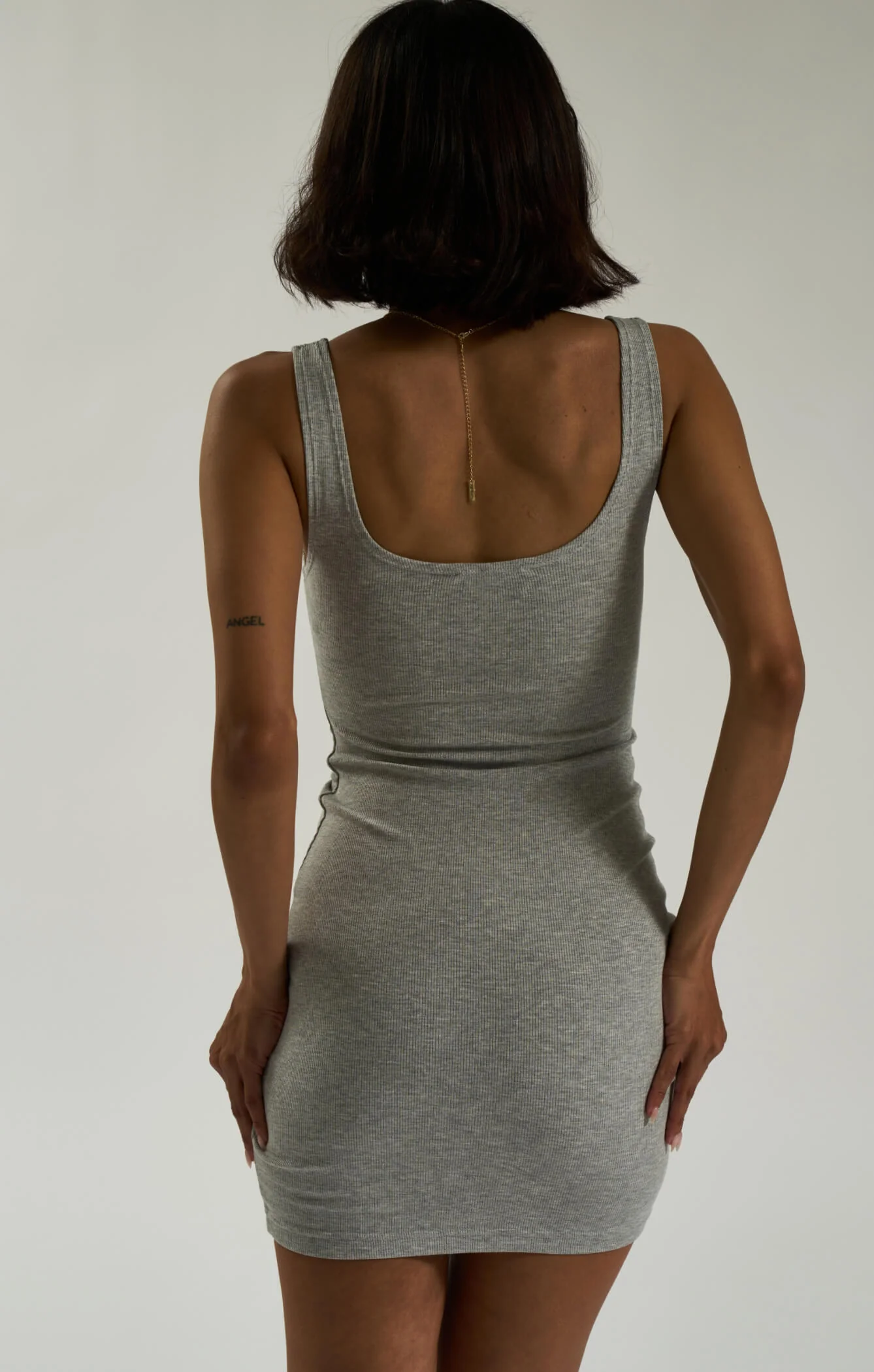 THE LUXE RIB MINI DRESS - MID GREY - Image 4