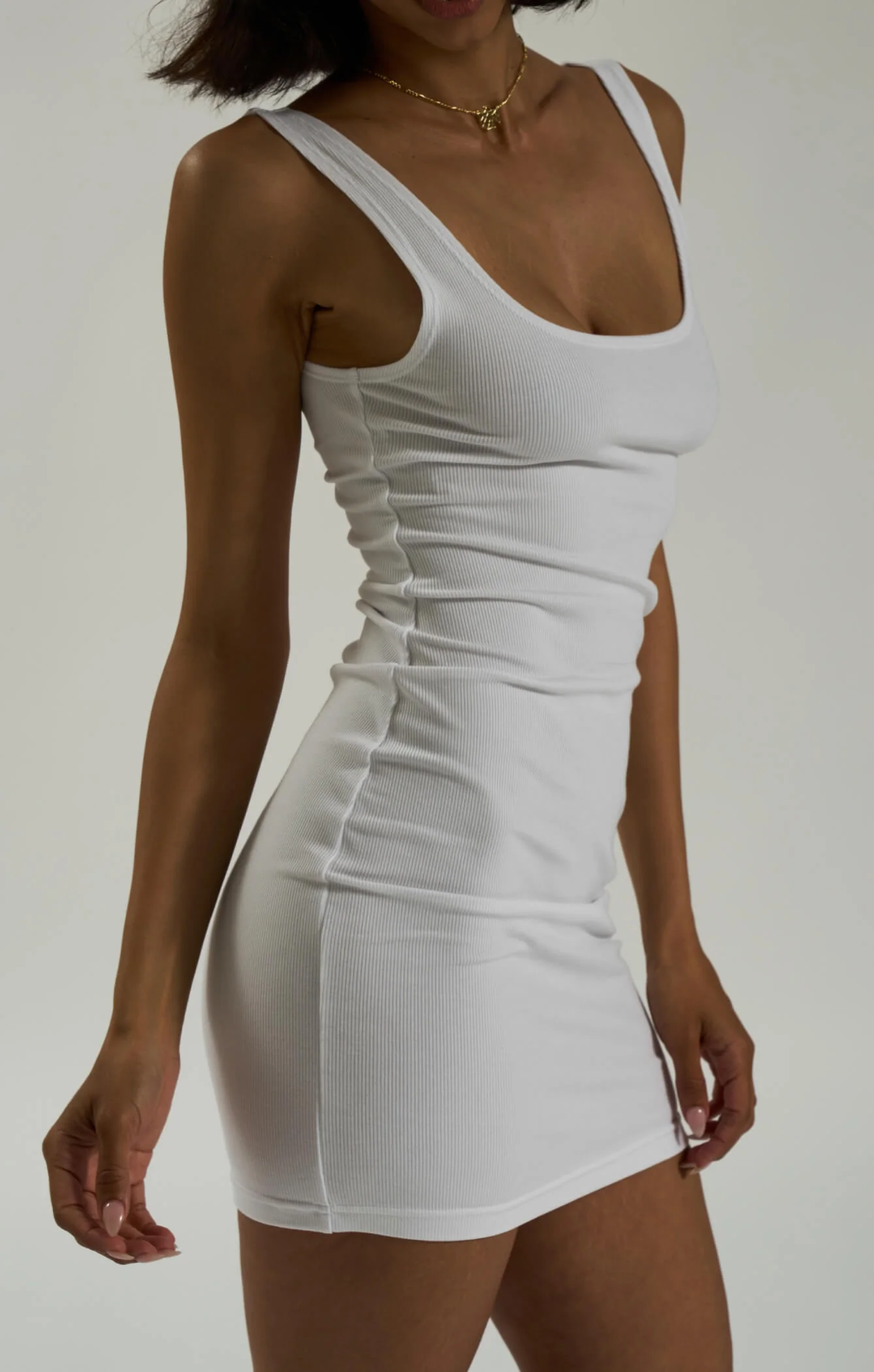 THE LUXE RIB MINI DRESS - WHITE - Image 4
