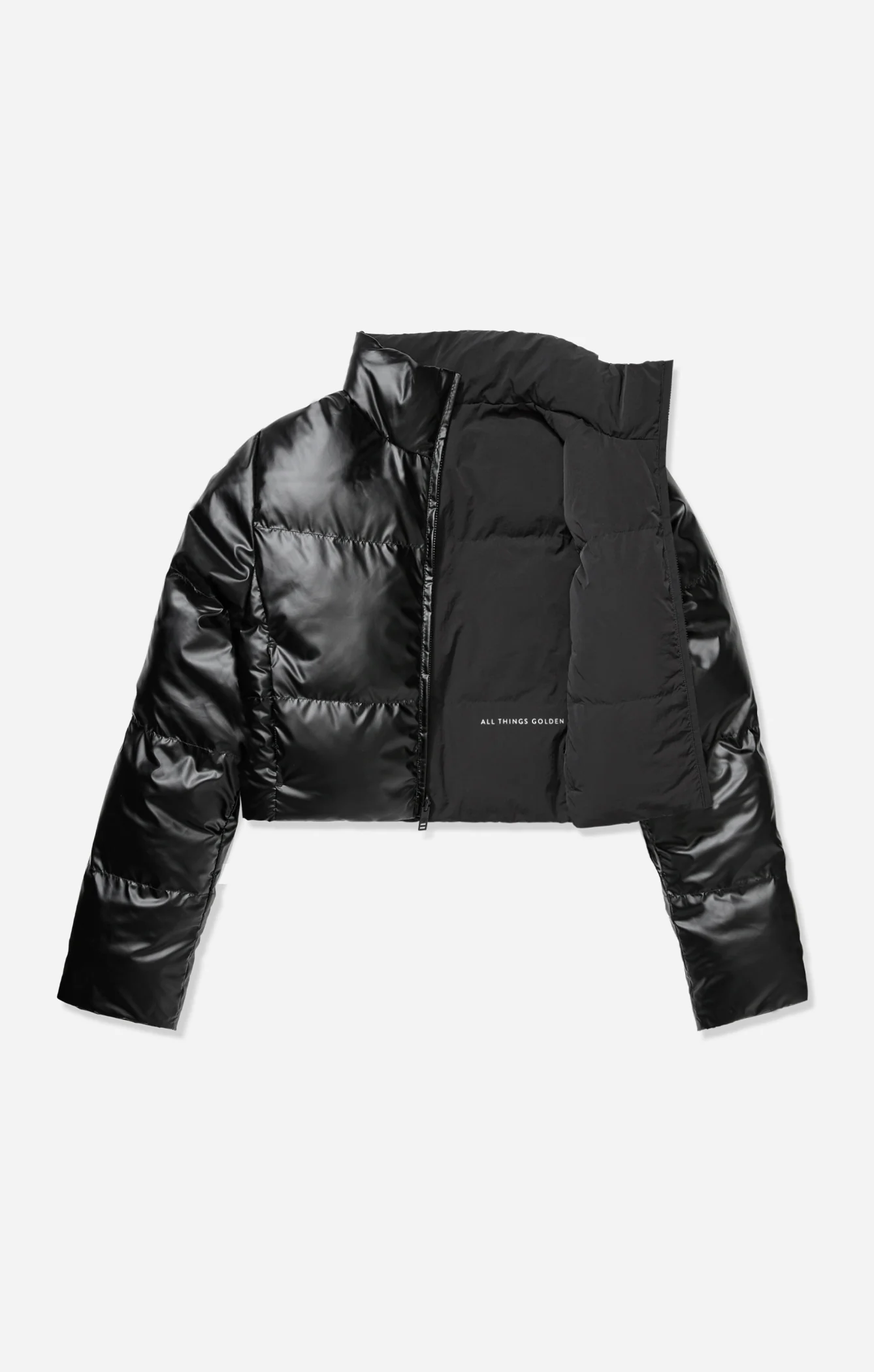 THE VEGAN PUFF™ REVERSIBLE CROP JACKET - PATENT/BLACK - Image 8